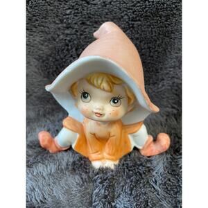 Vtg HOMCO Pixie Elf Cute Little Girl w/ Freckles Big Hat